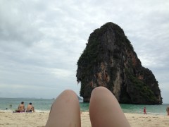 Me and my legs enjoying the rare sunshine on Phranang beach